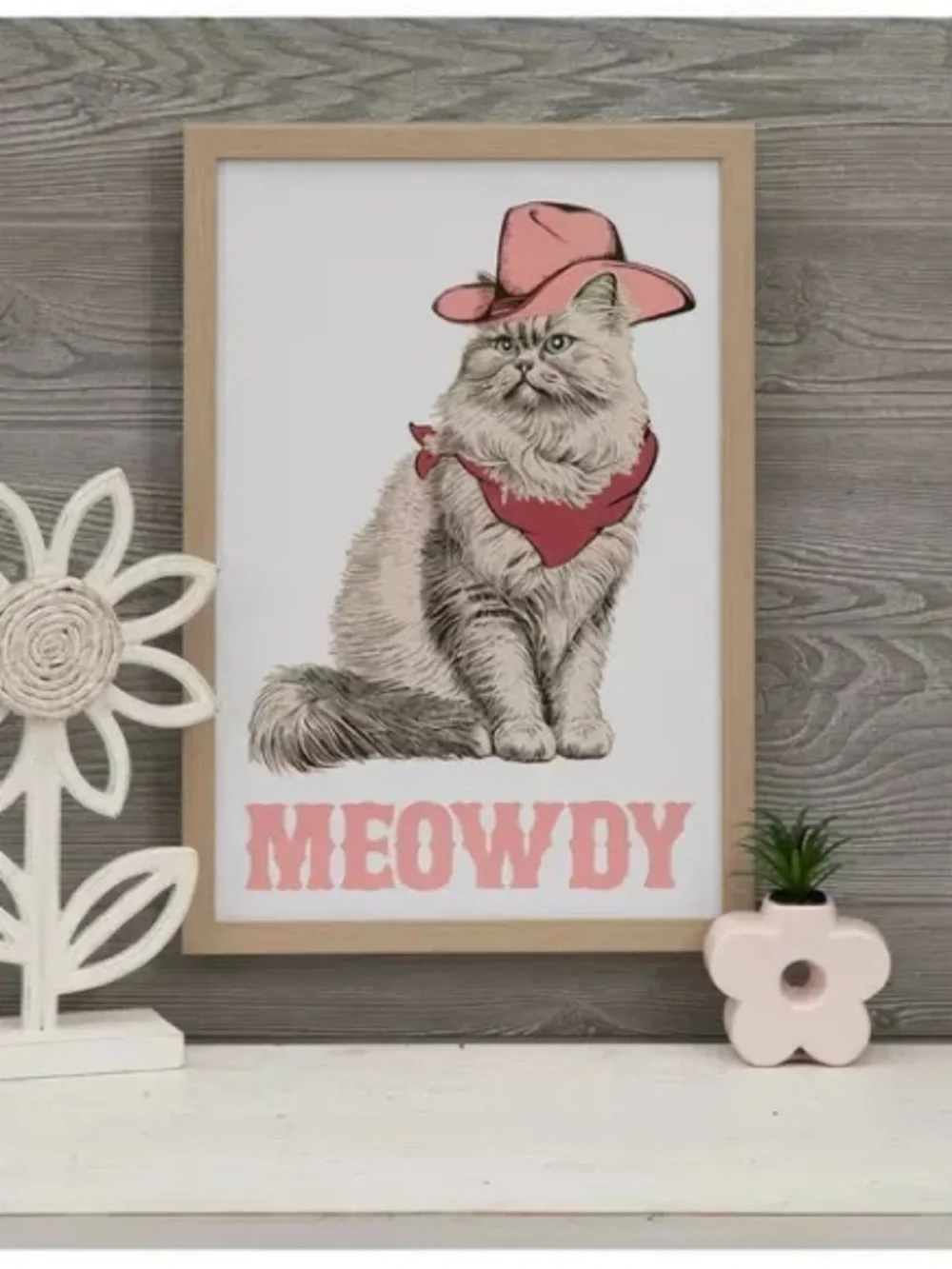 Pink Cowboy Cat Wall Art Print - Meowdy